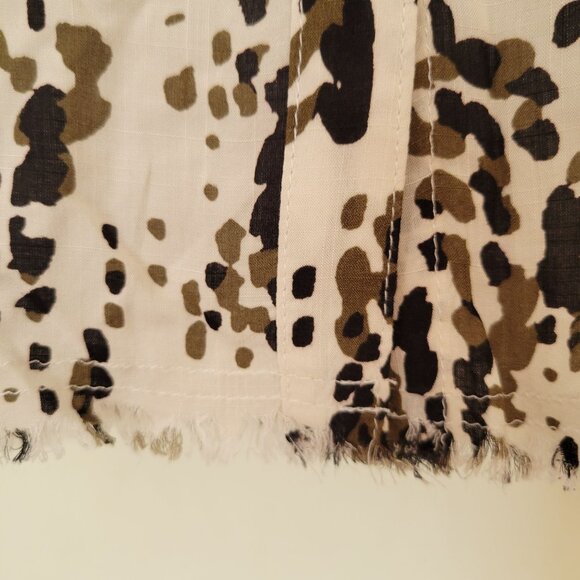 Philosophy S Abstract Jungle Dot Rayon Button Up Shirt Frayed Hem Crop Top - Picture 6 of 8